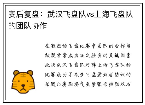 赛后复盘：武汉飞盘队vs上海飞盘队的团队协作